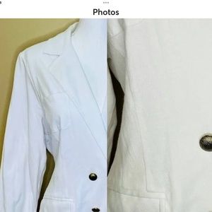 CAbi White Blazer with Gold/Black Buttons